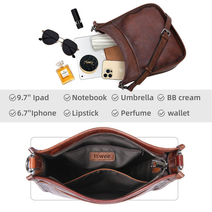 Iswee Crossbody Bags for Women Genuine Leather Purses Vintage Shoulder Handbags Travel Cross Body Bag with Boho Strap - 7DAY'S