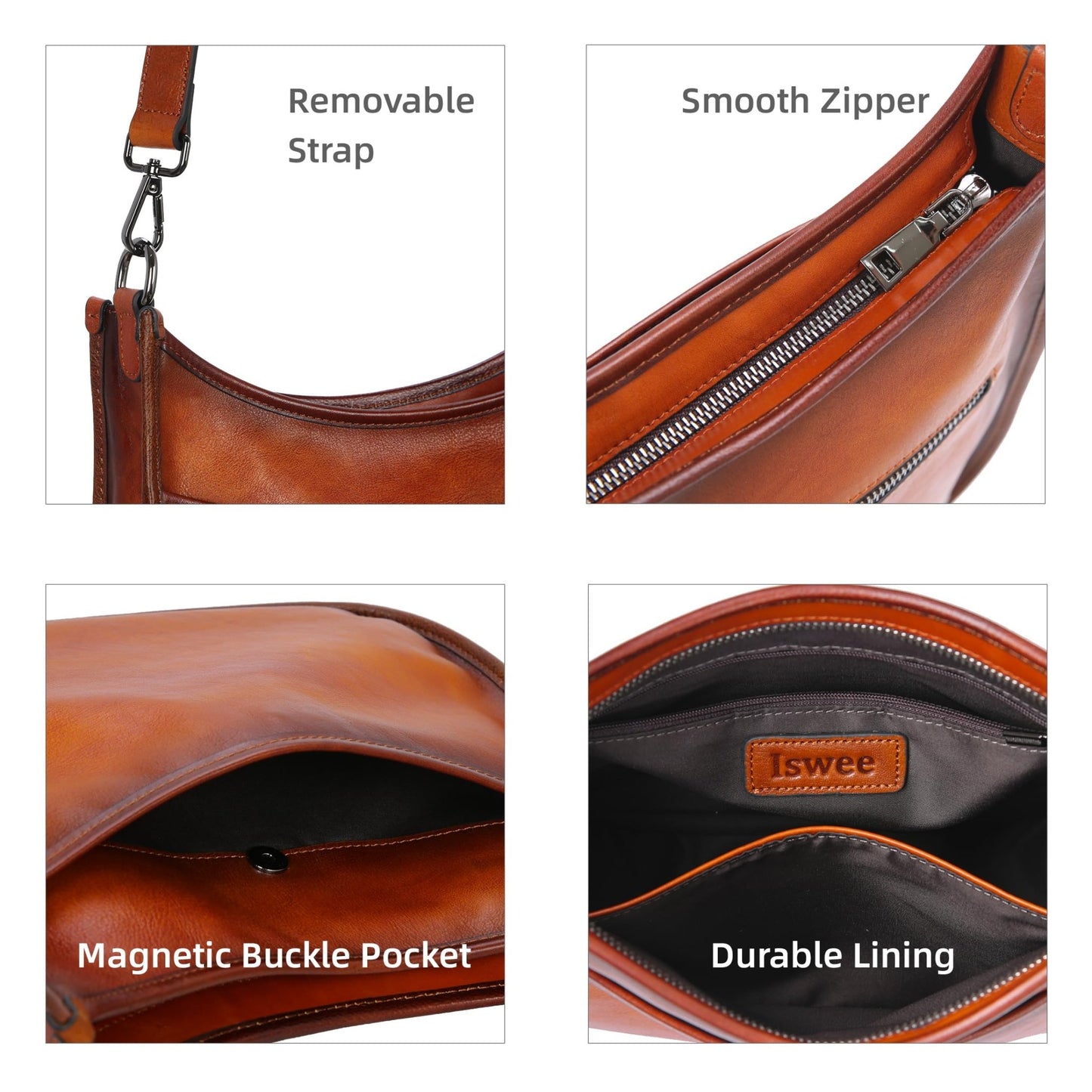 Iswee Crossbody Bags for Women Genuine Leather Purses Vintage Shoulder Handbags Travel Cross Body Bag with Boho Strap - 7DAY'S