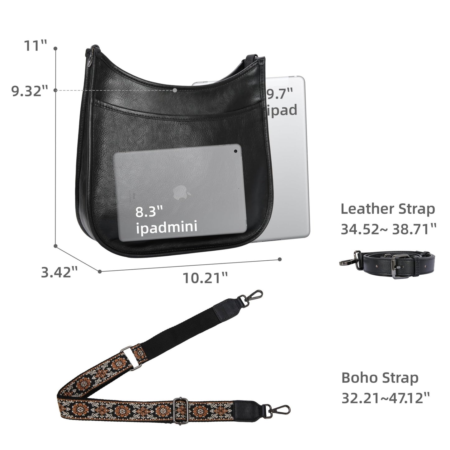 Iswee Crossbody Bags for Women Genuine Leather Purses Vintage Shoulder Handbags Travel Cross Body Bag with Boho Strap - 7DAY'S