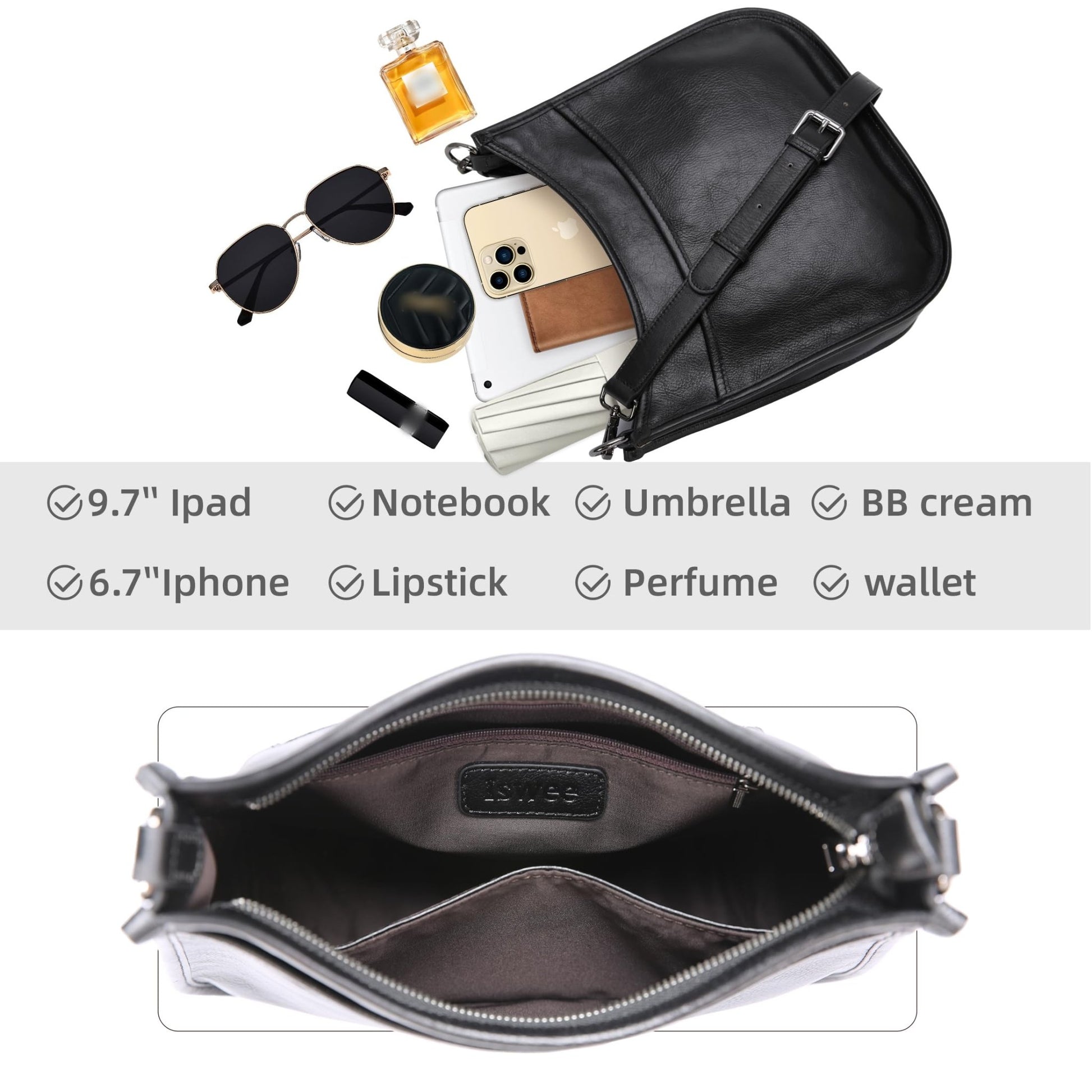Iswee Crossbody Bags for Women Genuine Leather Purses Vintage Shoulder Handbags Travel Cross Body Bag with Boho Strap - 7DAY'S