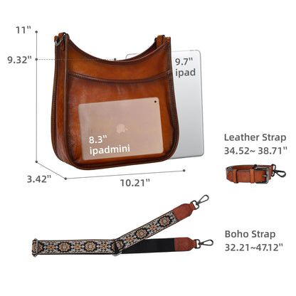 Iswee Crossbody Bags for Women Genuine Leather Purses Vintage Shoulder Handbags Travel Cross Body Bag with Boho Strap - 7DAY'S