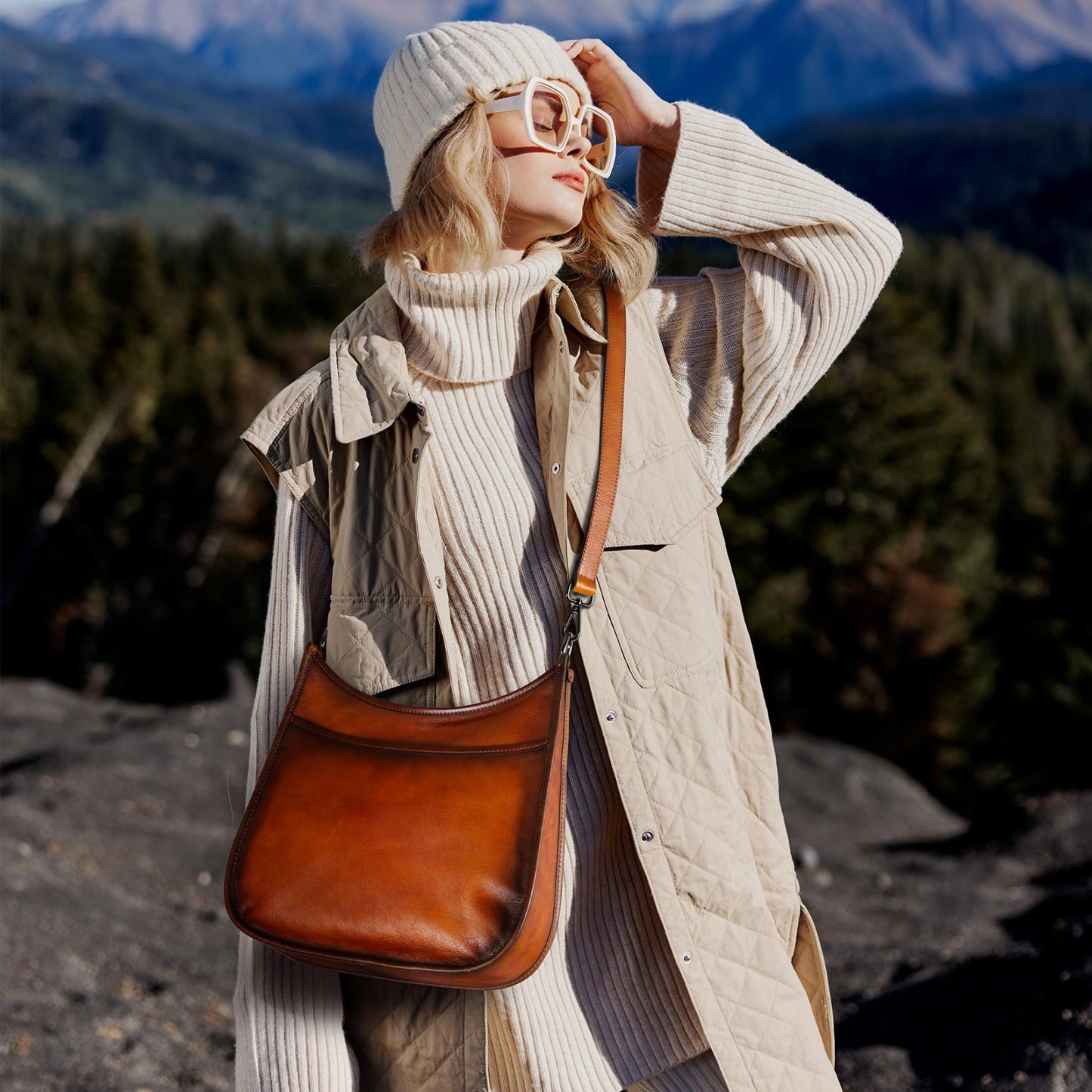 Iswee Crossbody Bags for Women Genuine Leather Purses Vintage Shoulder Handbags Travel Cross Body Bag with Boho Strap - 7DAY'S