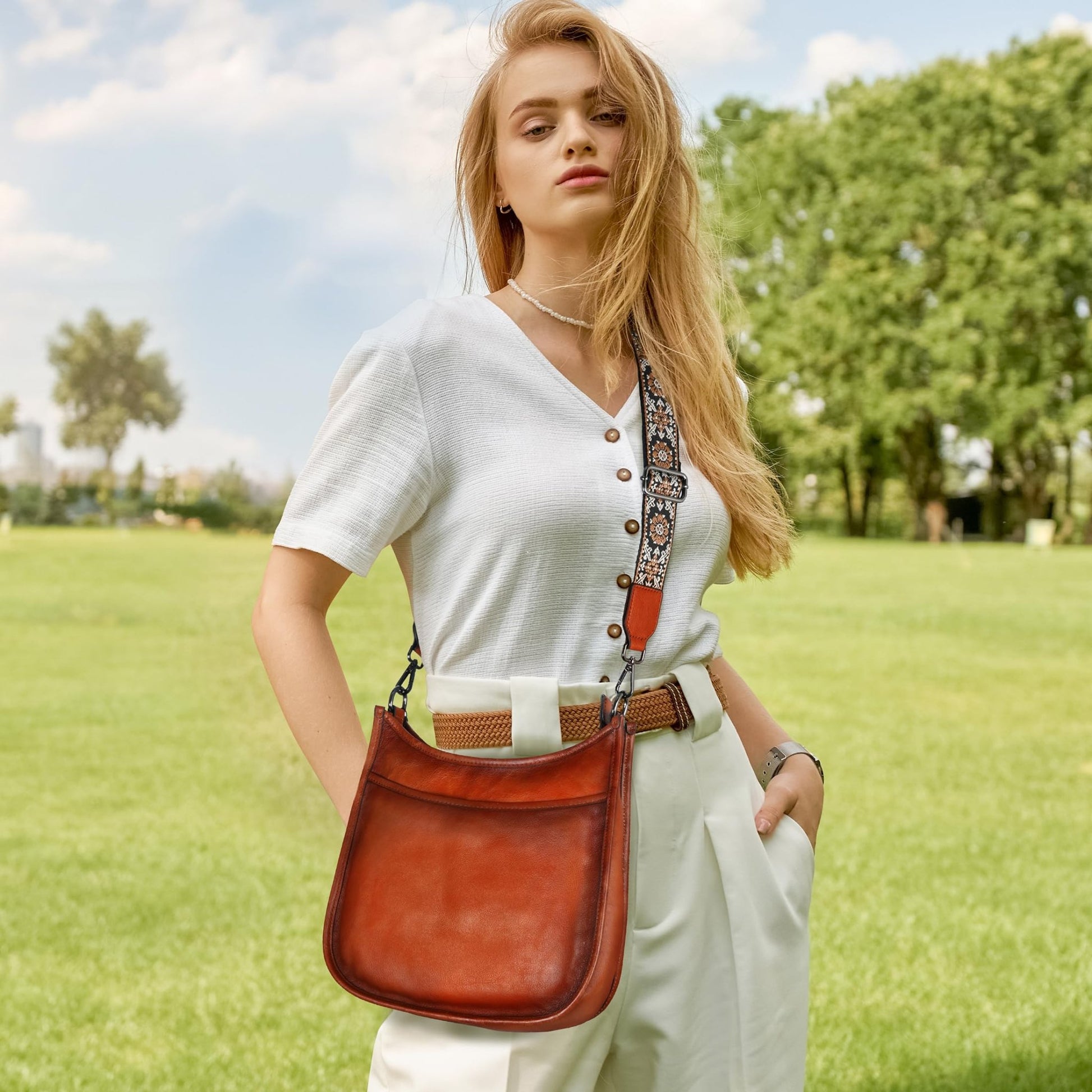 Iswee Crossbody Bags for Women Genuine Leather Purses Vintage Shoulder Handbags Travel Cross Body Bag with Boho Strap - 7DAY'S