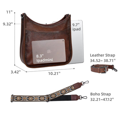 Iswee Crossbody Bags for Women Genuine Leather Purses Vintage Shoulder Handbags Travel Cross Body Bag with Boho Strap - 7DAY'S