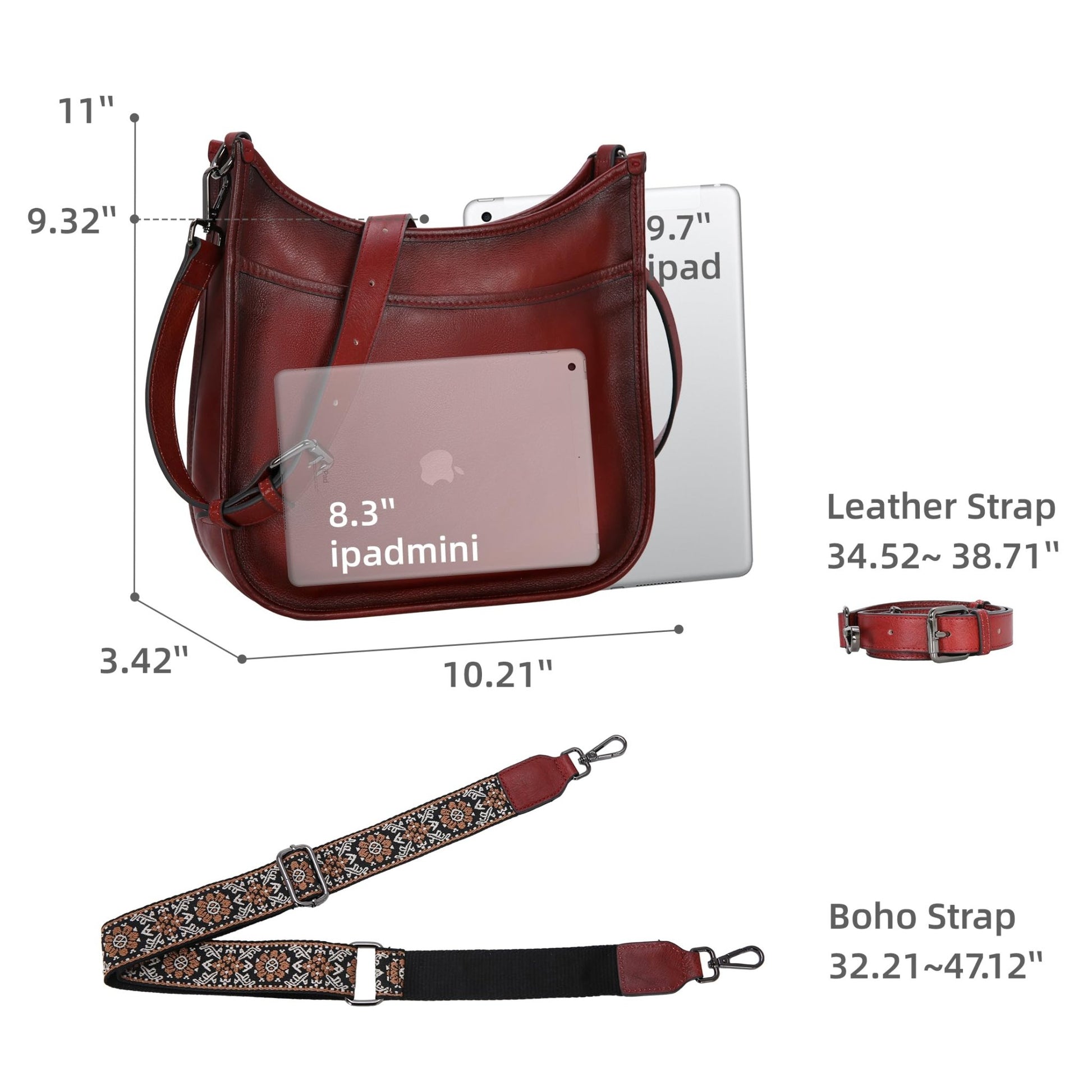 Iswee Crossbody Bags for Women Genuine Leather Purses Vintage Shoulder Handbags Travel Cross Body Bag with Boho Strap - 7DAY'S