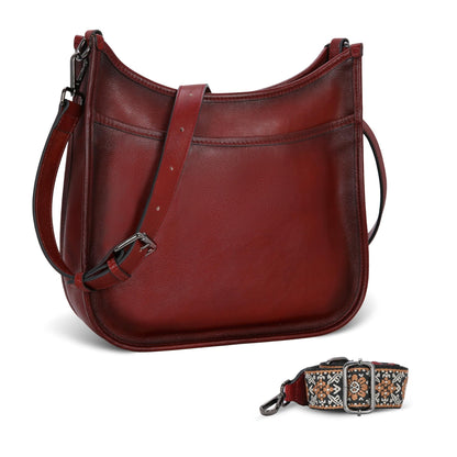 Iswee Crossbody Bags for Women Genuine Leather Purses Vintage Shoulder Handbags Travel Cross Body Bag with Boho Strap - 7DAY'S