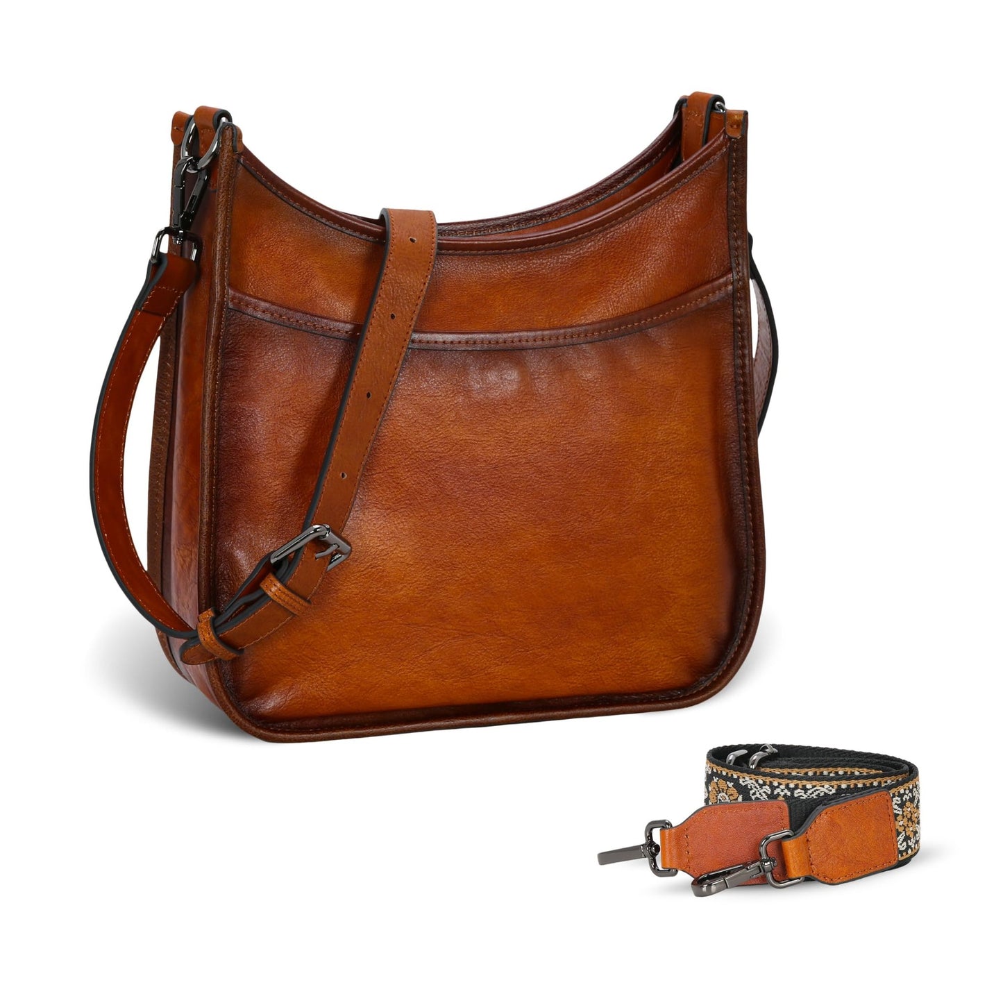Iswee Crossbody Bags for Women Genuine Leather Purses Vintage Shoulder Handbags Travel Cross Body Bag with Boho Strap - 7DAY'S
