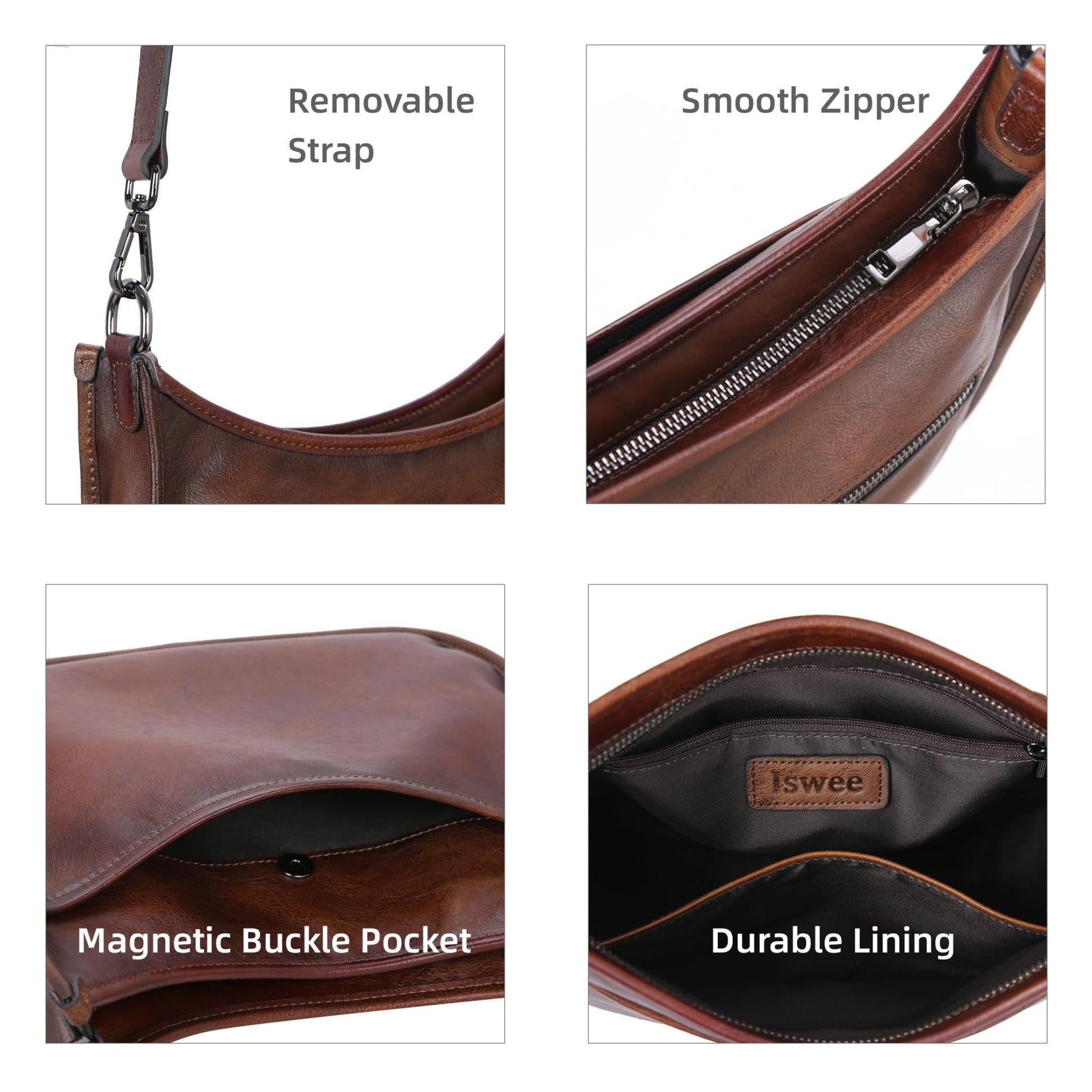 Iswee Crossbody Bags for Women Genuine Leather Purses Vintage Shoulder Handbags Travel Cross Body Bag with Boho Strap - 7DAY'S
