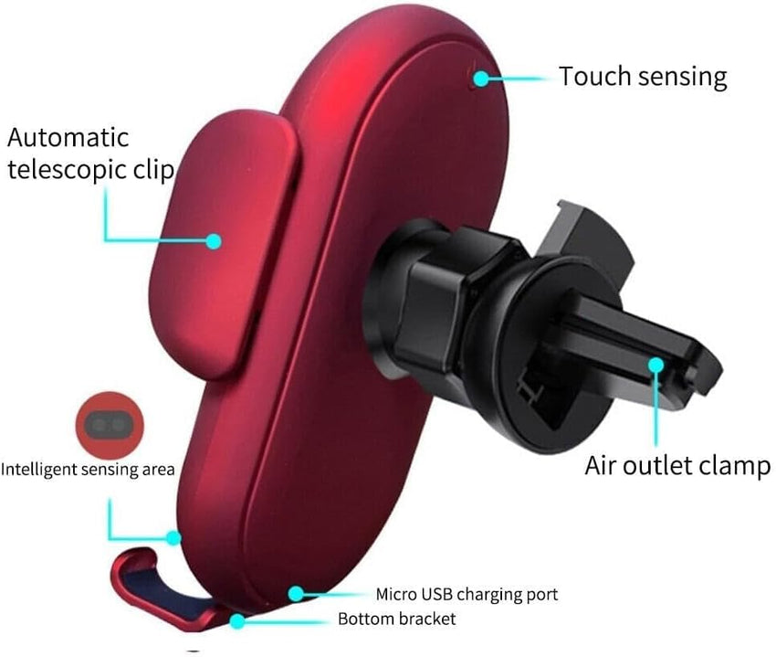 Jerrycherries Phone Holder, Jerrycherries Car Phone Holder, Marvulur Car Phone Holder, Marvulur Smart Car Wireless Charger Phone Holder, Smart Sensor Car Wireless Charger, Fashion Car Charger (Red) - 7DAY'S