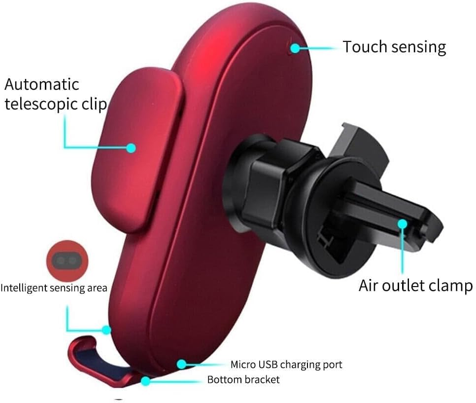 Jerrycherries Phone Holder, Jerrycherries Car Phone Holder, Marvulur Car Phone Holder, Marvulur Smart Car Wireless Charger Phone Holder, Smart Sensor Car Wireless Charger, Fashion Car Charger (Red) - 7DAY'S