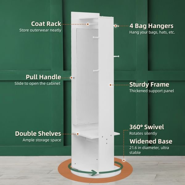 Jewelry Armoire with Full Length Mirror 360° and Large Capacity Jewelry Organizer Armoire; Lockable Mirror with Jewelry Storage; Coat Rack; Multi Storage Shelves - 7DAY'S