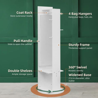 Jewelry Armoire with Full Length Mirror 360° and Large Capacity Jewelry Organizer Armoire; Lockable Mirror with Jewelry Storage; Coat Rack; Multi Storage Shelves - 7DAY'S
