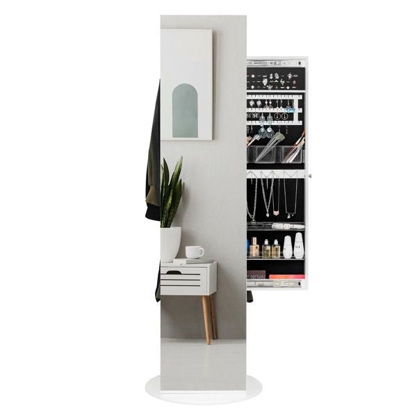 Jewelry Armoire with Full Length Mirror 360° and Large Capacity Jewelry Organizer Armoire; Lockable Mirror with Jewelry Storage; Coat Rack; Multi Storage Shelves - 7DAY'S