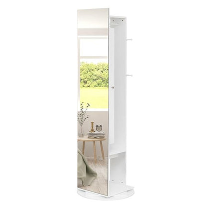 Jewelry Armoire with Full Length Mirror 360° and Large Capacity Jewelry Organizer Armoire; Lockable Mirror with Jewelry Storage; Coat Rack; Multi Storage Shelves - 7DAY'S