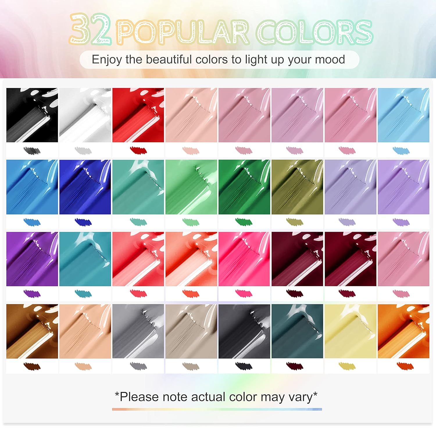 JODSONE 36 PCS Gel Nail Polish Set - 32 Colors Gel Polish Kit Base Coat Glossy Matte and Glitter Top Coat Nail Polish Set Green Blue Red Pink Collection Gifts for Women - 7DAY'S