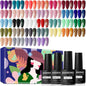 JODSONE 36 PCS Gel Nail Polish Set - 32 Colors Gel Polish Kit Base Coat Glossy Matte and Glitter Top Coat Nail Polish Set Green Blue Red Pink Collection Gifts for Women - 7DAY'S