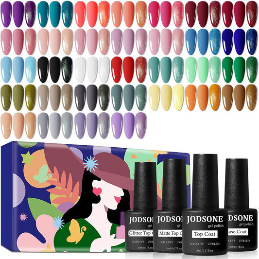 JODSONE 36 PCS Gel Nail Polish Set - 32 Colors Gel Polish Kit Base Coat Glossy Matte and Glitter Top Coat Nail Polish Set Green Blue Red Pink Collection Gifts for Women - 7DAY'S
