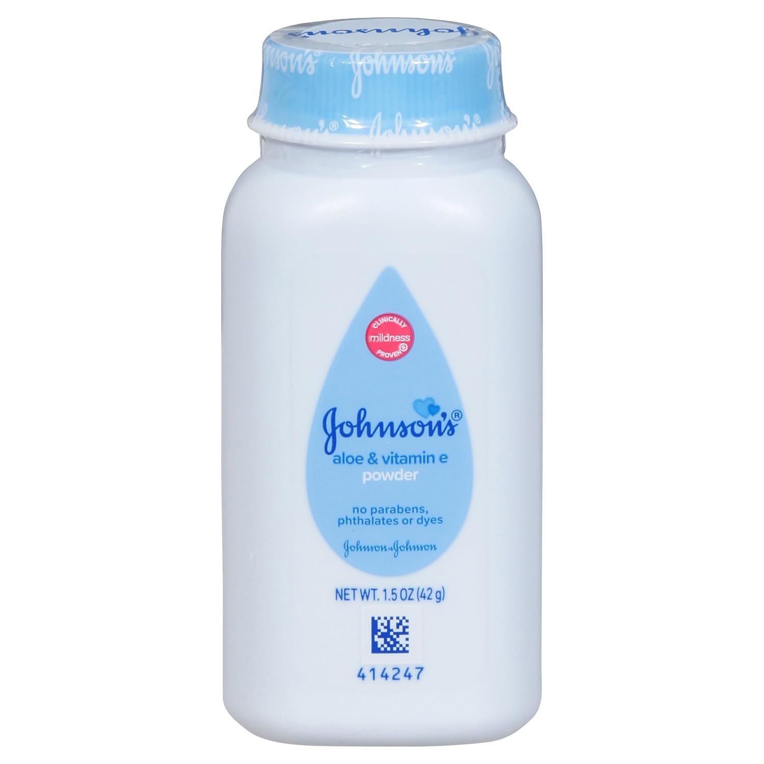 Johnson's Baby Naturally Derived Cornstarch Baby Powder with Aloe and Vitamin E for Delicate Skin, Hypoallergenic and Free of Parabens, Phthalates, and Dyes for Gentle Baby Skin Care, 1.5 oz - 7DAY'S