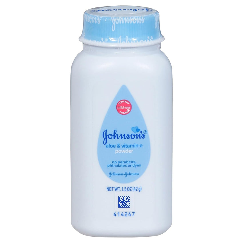 Johnson's Baby Naturally Derived Cornstarch Baby Powder with Aloe and Vitamin E for Delicate Skin, Hypoallergenic and Free of Parabens, Phthalates, and Dyes for Gentle Baby Skin Care, 1.5 oz - 7DAY'S