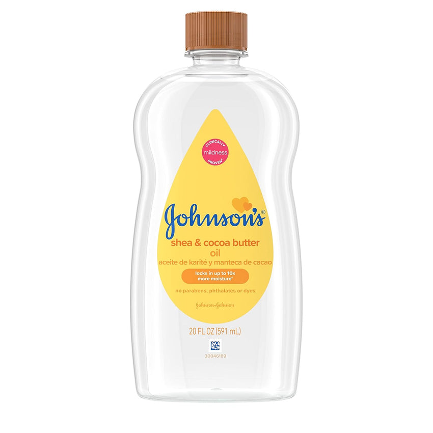 Johnson's Baby Oil, Mineral Oil Enriched with Shea & Cocoa Butter to Prevent Moisture Loss, Hypoallergenic, 20 fl. oz - 7DAY'S