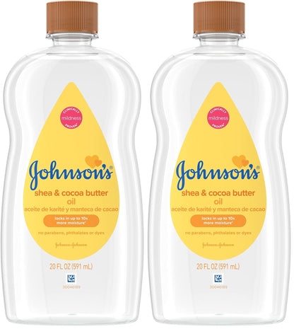 Johnson's Baby Oil, Mineral Oil Enriched with Shea & Cocoa Butter to Prevent Moisture Loss, Hypoallergenic, 20 fl. oz - 7DAY'S