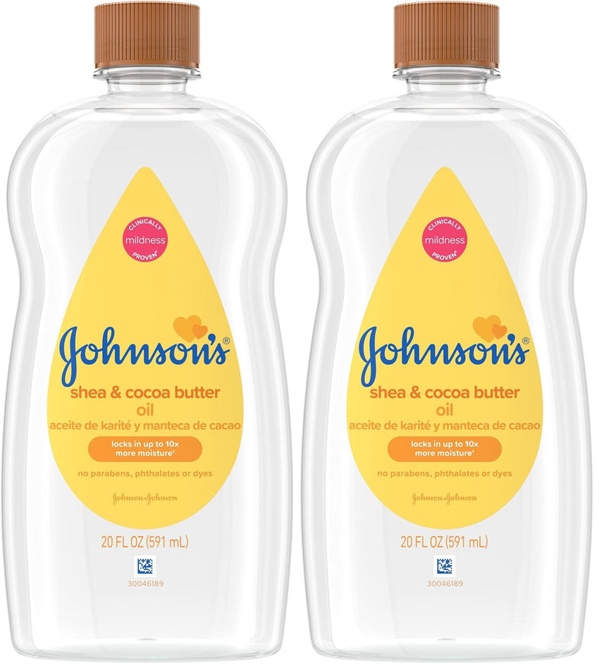 Johnson's Baby Oil, Mineral Oil Enriched with Shea & Cocoa Butter to Prevent Moisture Loss, Hypoallergenic, 20 fl. oz - 7DAY'S