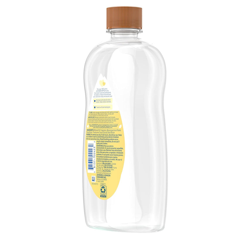 Johnson's Baby Oil, Mineral Oil Enriched with Shea & Cocoa Butter to Prevent Moisture Loss, Hypoallergenic, 20 fl. oz - 7DAY'S