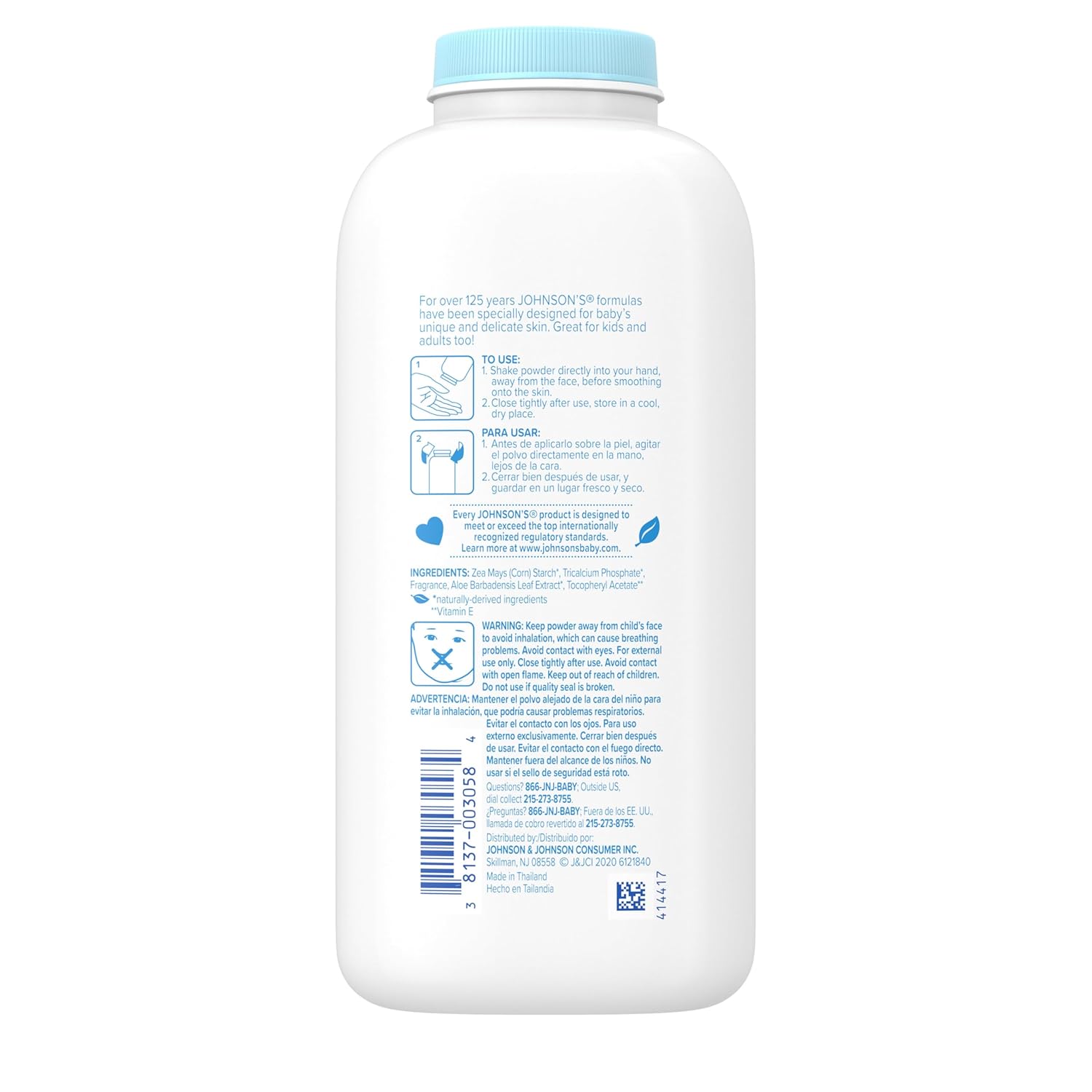 Johnson's Baby Powder with Naturally Derived Cornstarch, Aloe & Vitamin E for Delicate Skin, Hypoallergenic, Free of Parabens, Phthalates & Dyes for Gentle Baby Skin Care, 15 oz - 7DAY'S