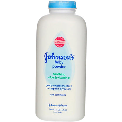 Johnson's Baby Powder with Naturally Derived Cornstarch, Aloe & Vitamin E for Delicate Skin, Hypoallergenic, Free of Parabens, Phthalates & Dyes for Gentle Baby Skin Care, 15 oz - 7DAY'S