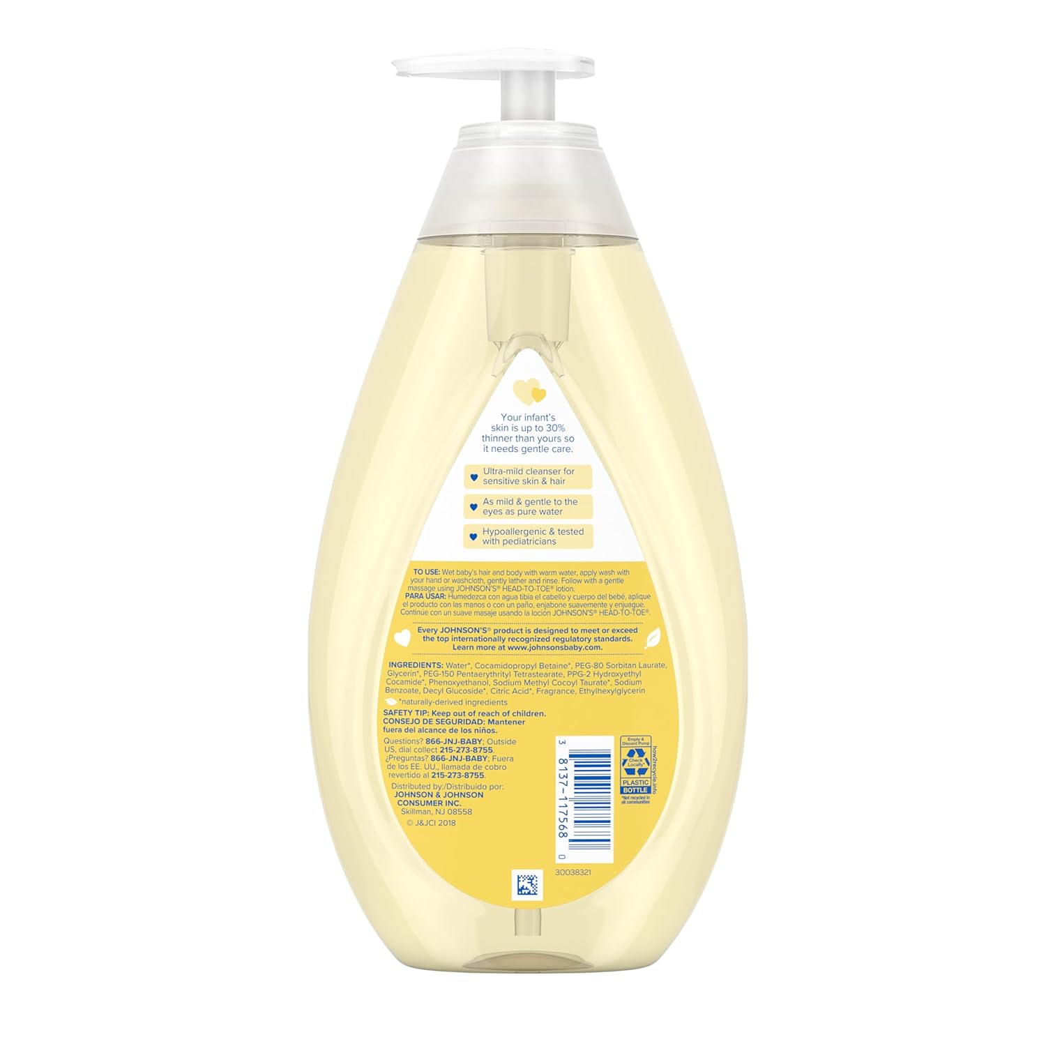 Johnson's Head - to - Toe Gentle Tear - Free Baby & Newborn Wash & Shampoo, Sulfate - , Paraben - Phthalate - & Dye - Free, Hypoallergenic Wash for Sensitive Skin & Hair, 27.1 fl. Oz - 7DAY'S