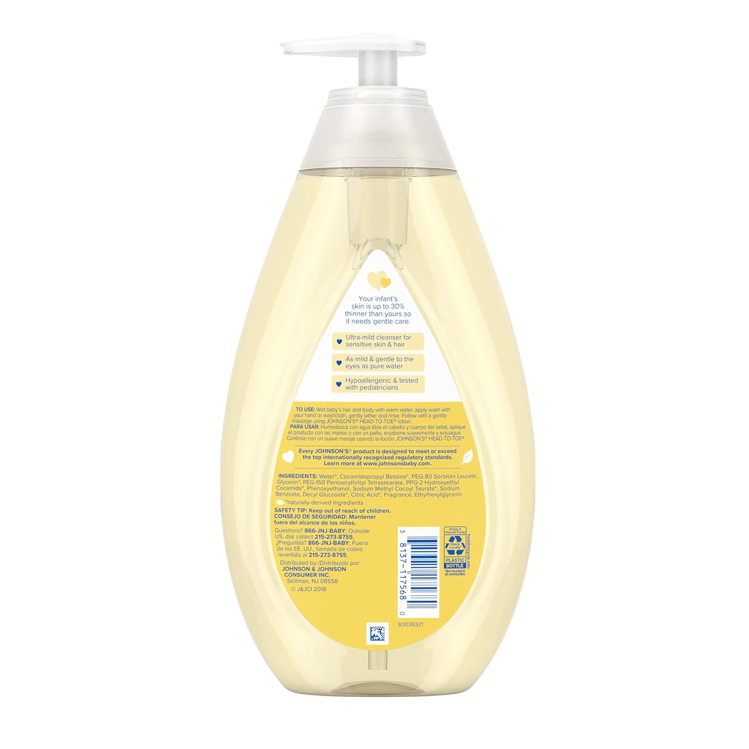 Johnson's Head - to - Toe Gentle Tear - Free Baby & Newborn Wash & Shampoo, Sulfate - , Paraben - Phthalate - & Dye - Free, Hypoallergenic Wash for Sensitive Skin & Hair, 27.1 fl. Oz - 7DAY'S
