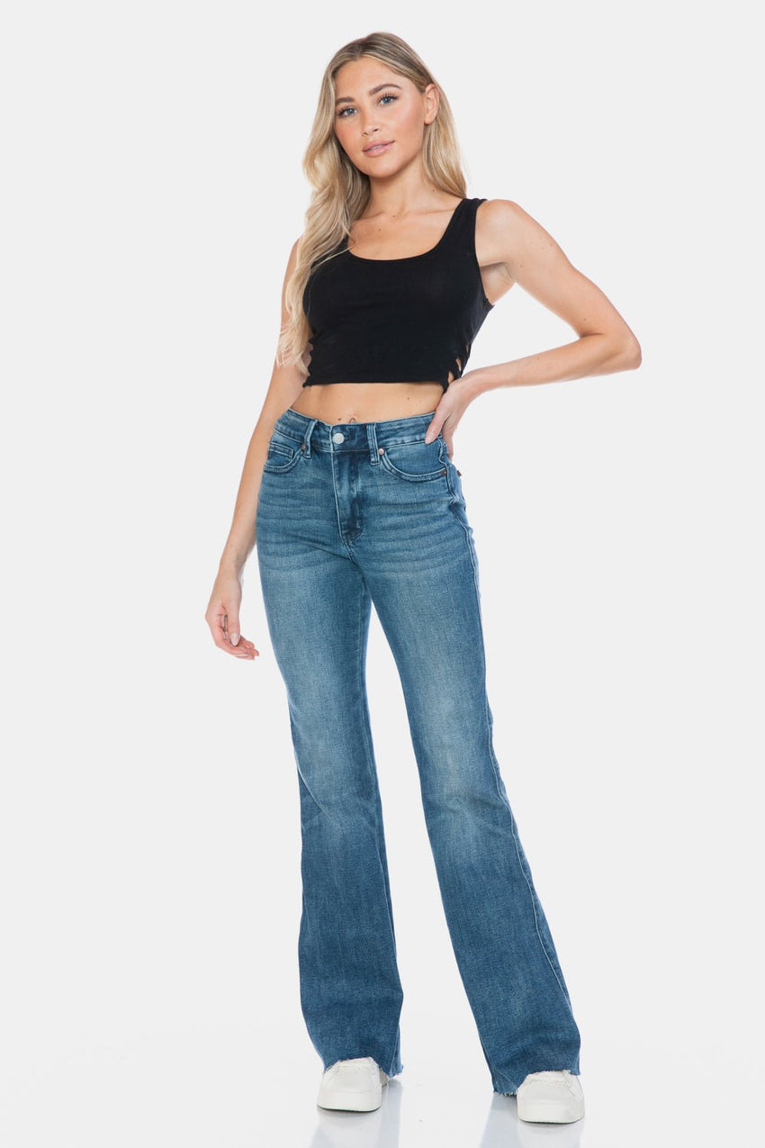 Judy Blue Full Size Tummy Control Cut Hem Flare Jeans - 7DAY'S