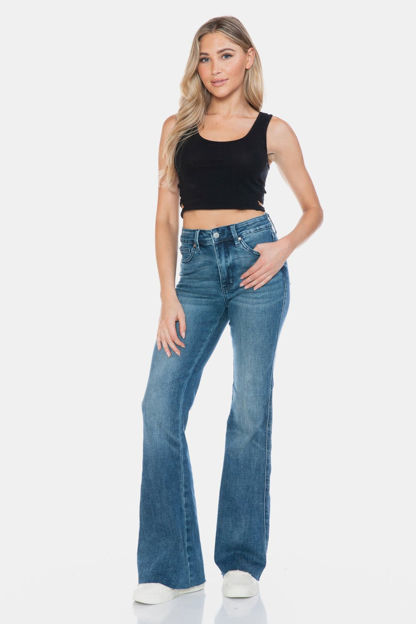 Judy Blue Full Size Tummy Control Cut Hem Flare Jeans - 7DAY'S