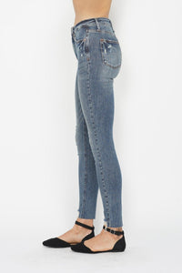 Judy Blue Full Size Tummy Control Vintage Wash Hem Destroy Skinny Jeans - 7DAY'S