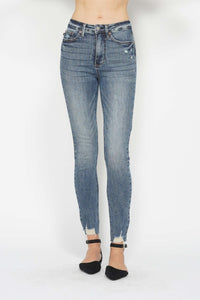 Judy Blue Full Size Tummy Control Vintage Wash Hem Destroy Skinny Jeans - 7DAY'S