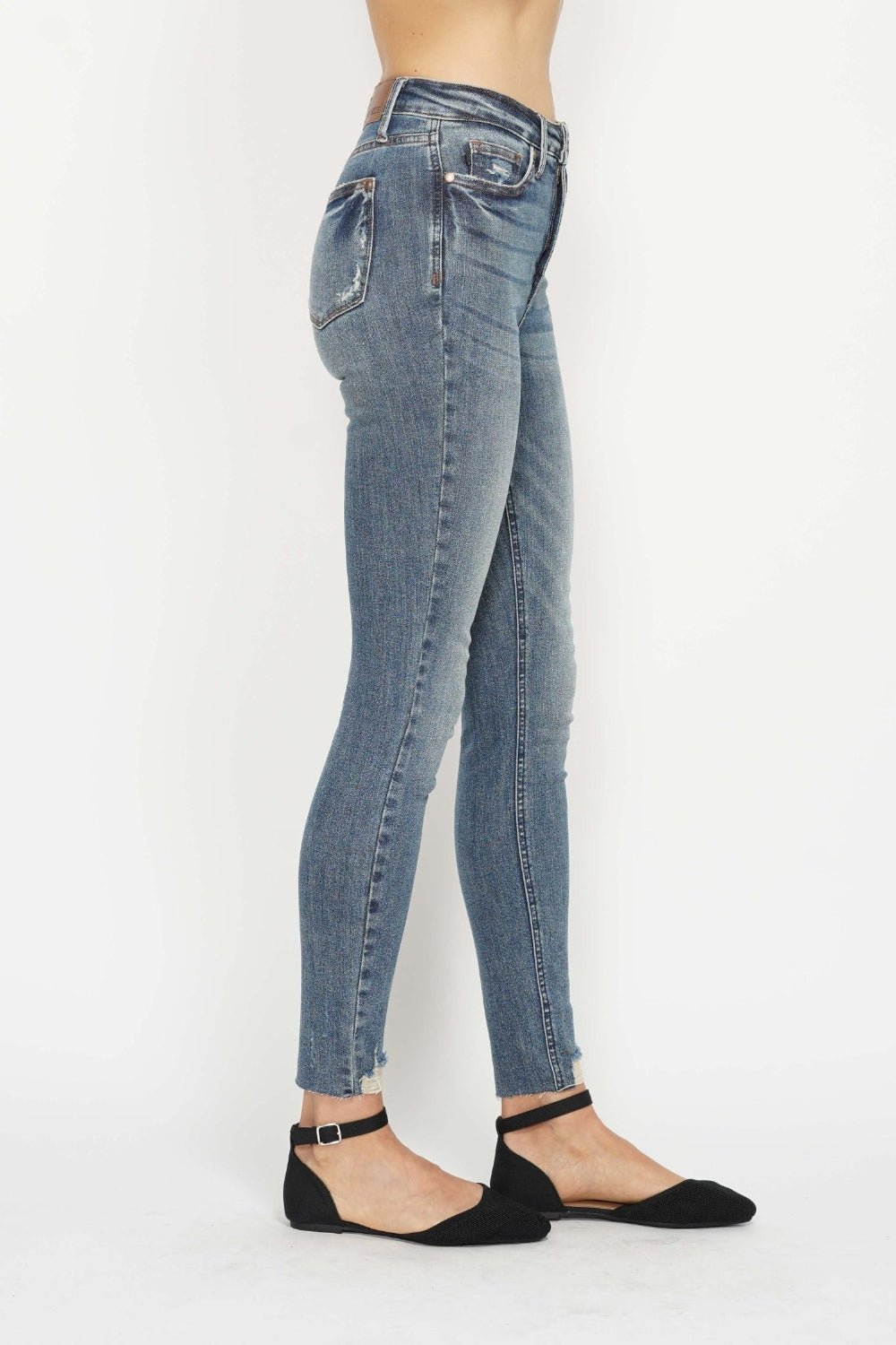 Judy Blue Full Size Tummy Control Vintage Wash Hem Destroy Skinny Jeans - 7DAY'S