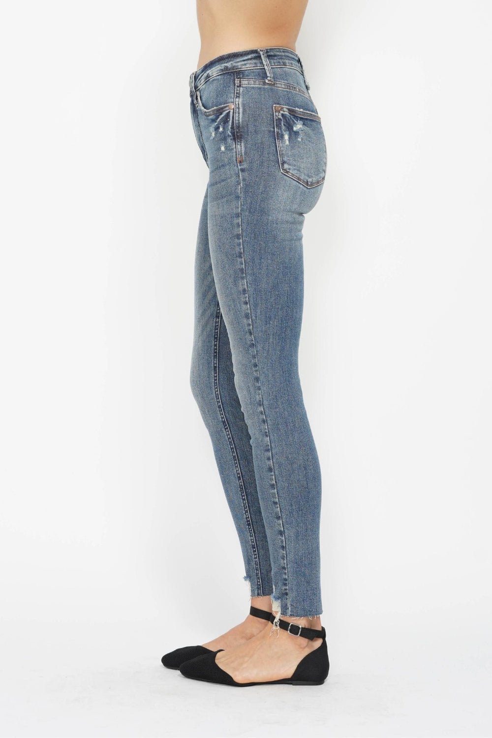 Judy Blue Full Size Tummy Control Vintage Wash Hem Destroy Skinny Jeans - 7DAY'S