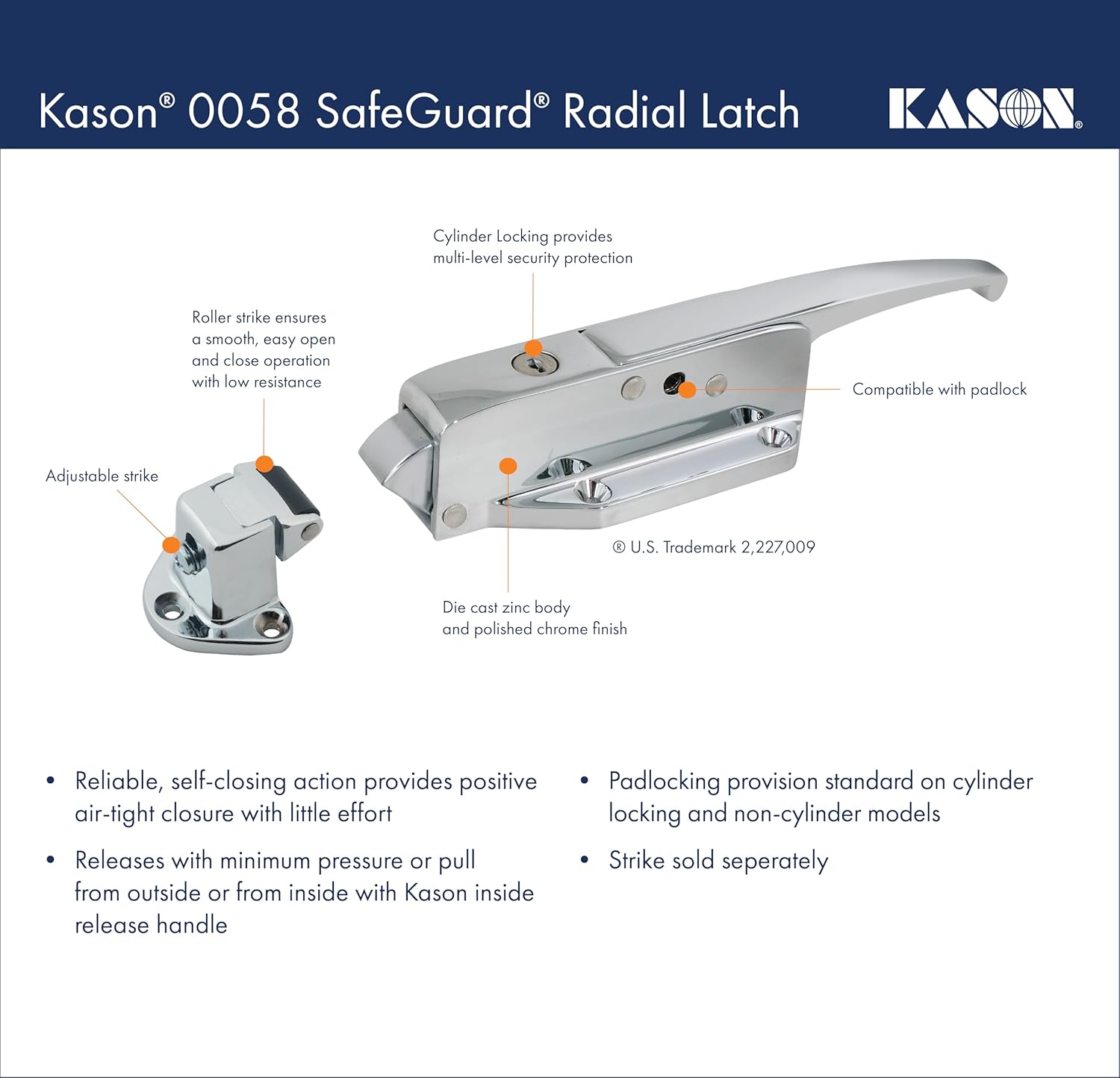 Kason 0058 Safeguard Radial Latch, Light Spring, 10058L05021 - 7DAY'S