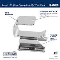 Kason 1094 SureClose Hydraulic Door Closer and Hook, Concealed Mounting, Adjustable Wide - Hook, 7/8 to 1 - 5/8 Inch Offset, 11094000013_11094000027 - 7DAY'S