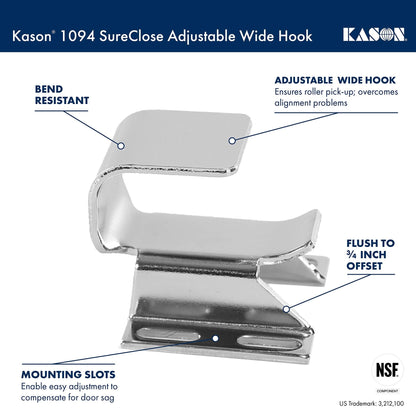 Kason 1094 SureClose Hydraulic Door Closer and Hook, Concealed Mounting, Adjustable Wide - Hook, 7/8 to 1 - 5/8 Inch Offset, 11094000013_11094000027 - 7DAY'S