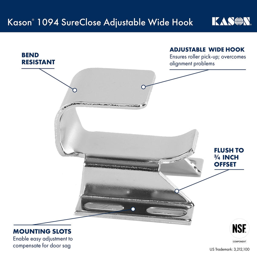Kason 1094 SureClose Hydraulic Door Closer and Hook, Concealed Mounting, Adjustable Wide - Hook, 7/8 to 1 - 5/8 Inch Offset, 11094000013_11094000027 - 7DAY'S