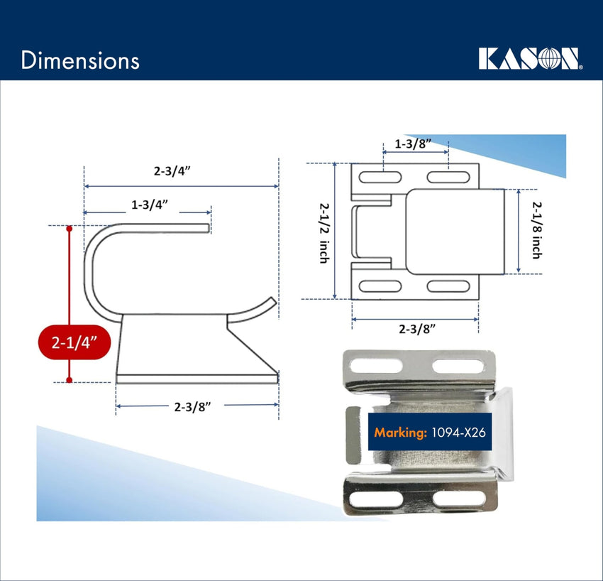 Kason 1094 SureClose Hydraulic Door Closer and Hook, Concealed Mounting, Adjustable Wide - Hook, 7/8 to 1 - 5/8 Inch Offset, 11094000013_11094000027 - 7DAY'S