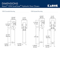 Kason 1094 SureClose Hydraulic Door Closer and Hook, Concealed Mounting, Adjustable Wide - Hook, 7/8 to 1 - 5/8 Inch Offset, 11094000013_11094000027 - 7DAY'S