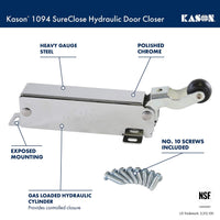 Kason 1094 SureClose Hydraulic Door Closer and Hook, Concealed Mounting, Adjustable Wide - Hook, 7/8 to 1 - 5/8 Inch Offset, 11094000013_11094000027 - 7DAY'S