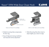 Kason 1094 SureClose Hydraulic Door Closer and Hook, Concealed Mounting, Adjustable Wide - Hook, 7/8 to 1 - 5/8 Inch Offset, 11094000013_11094000027 - 7DAY'S