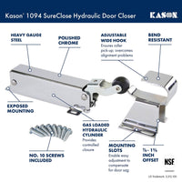 Kason 1094 SureClose Hydraulic Door Closer and Hook, Concealed Mounting, Adjustable Wide - Hook, 7/8 to 1 - 5/8 Inch Offset, 11094000013_11094000027 - 7DAY'S