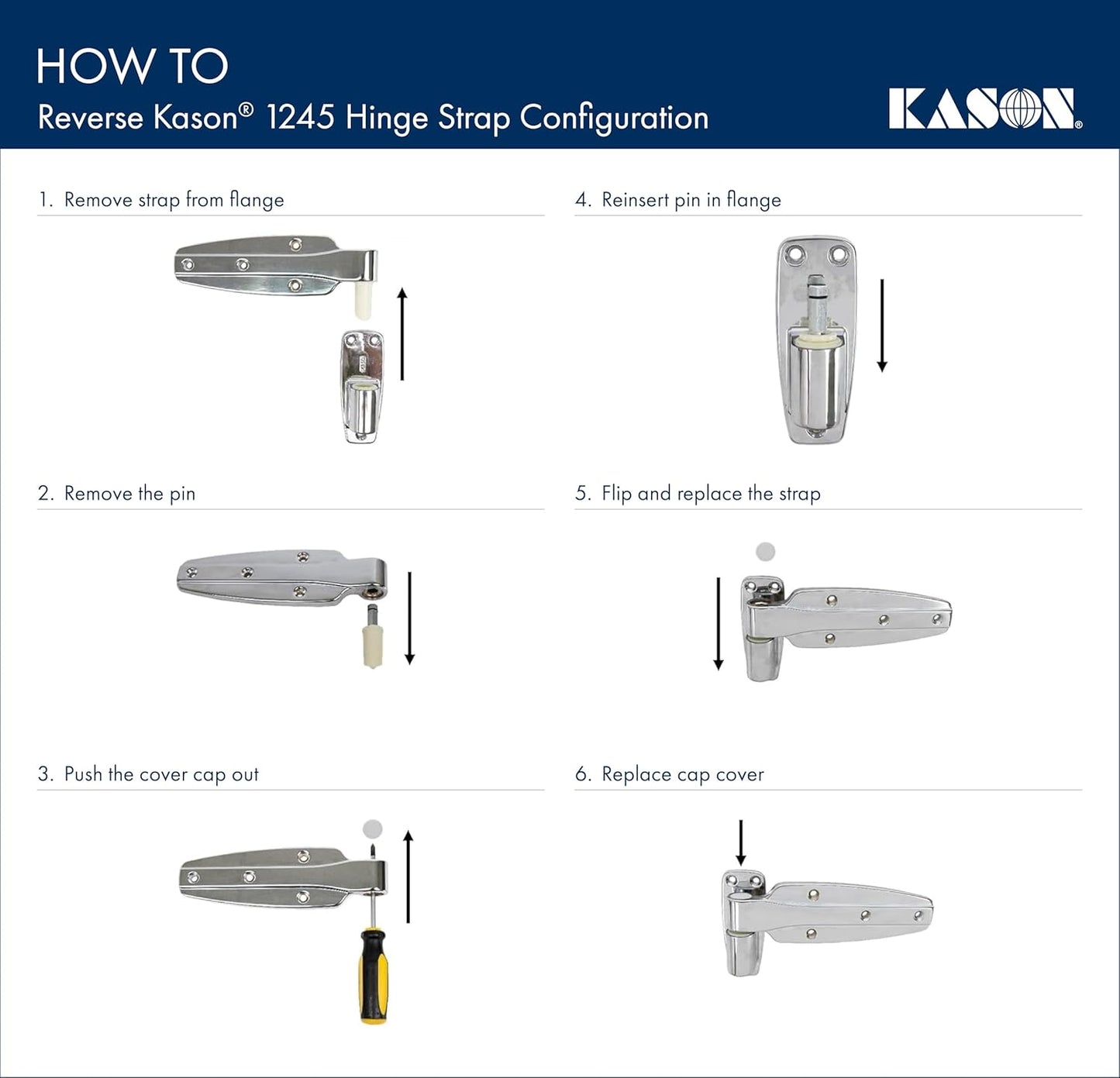 Kason 1245 Reversible Cam - Rise Hinge, 1 - 7/8 Inch Offset, Polished Chrome Finish, 11245000080 - 7DAY'S