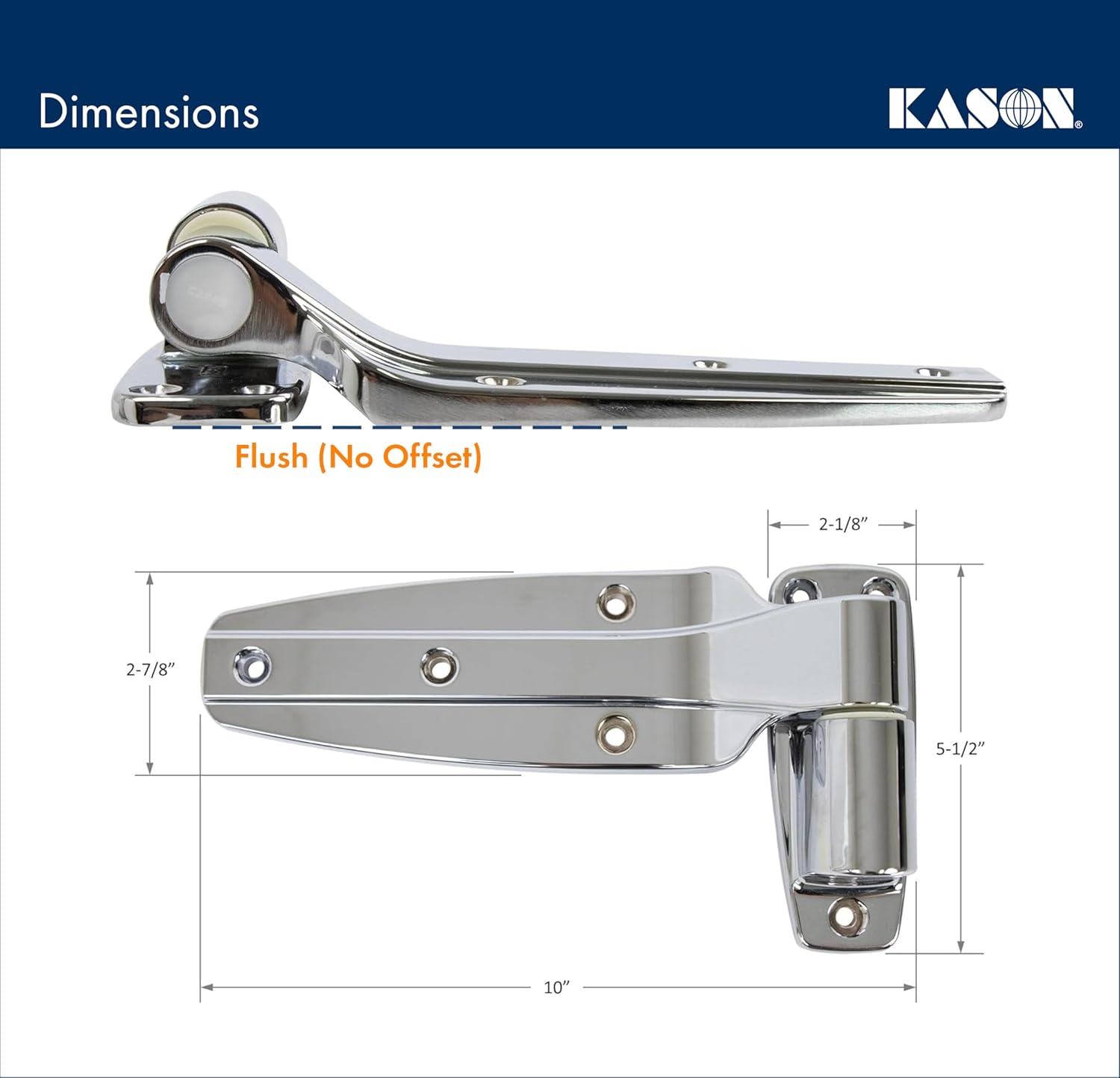 Kason 1245 Reversible Cam - Rise Hinge, 1 - 7/8 Inch Offset, Polished Chrome Finish, 11245000080 - 7DAY'S