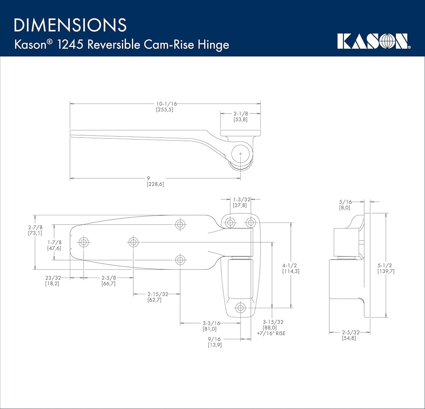 Kason 1245 Reversible Cam - Rise Hinge, 1 - 7/8 Inch Offset, Polished Chrome Finish, 11245000080 - 7DAY'S