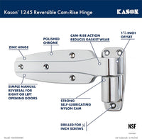 Kason 1245 Reversible Cam - Rise Hinge, 1 - 7/8 Inch Offset, Polished Chrome Finish, 11245000080 - 7DAY'S